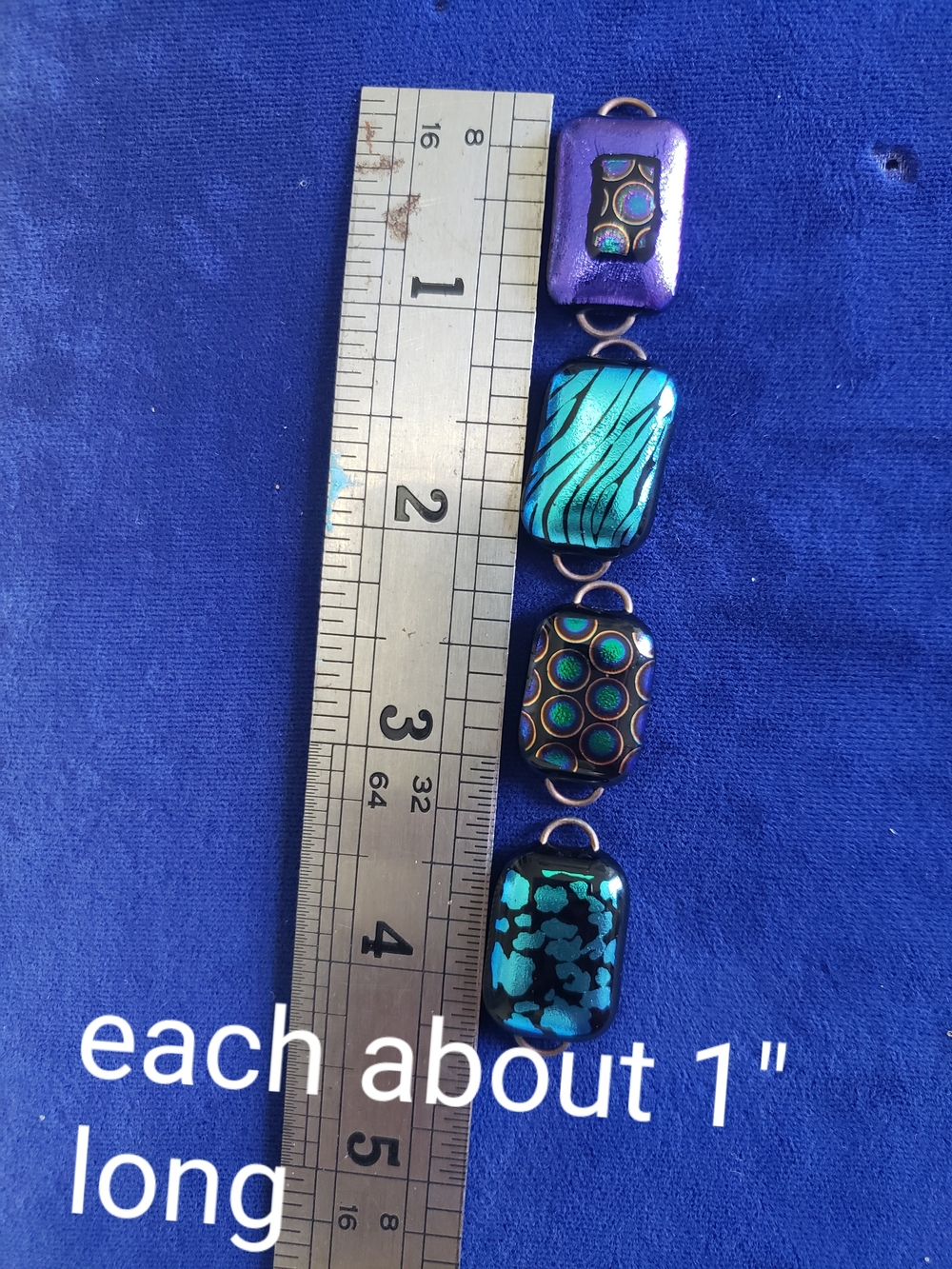 Handmade Dichroic Glass Connectors in Teal & Purple - Picture 4 of 9
